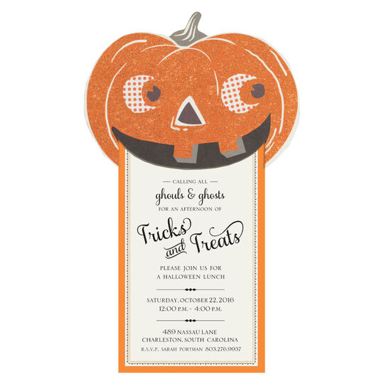 Jack O'Lantern Glittered Die-cut Invitations